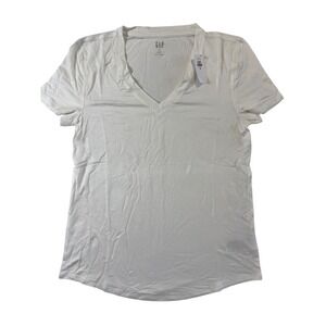 Gap Luxe T-Shirt‎ Women XS White V-Neck Short Sleeve Lightweight Basic Tee